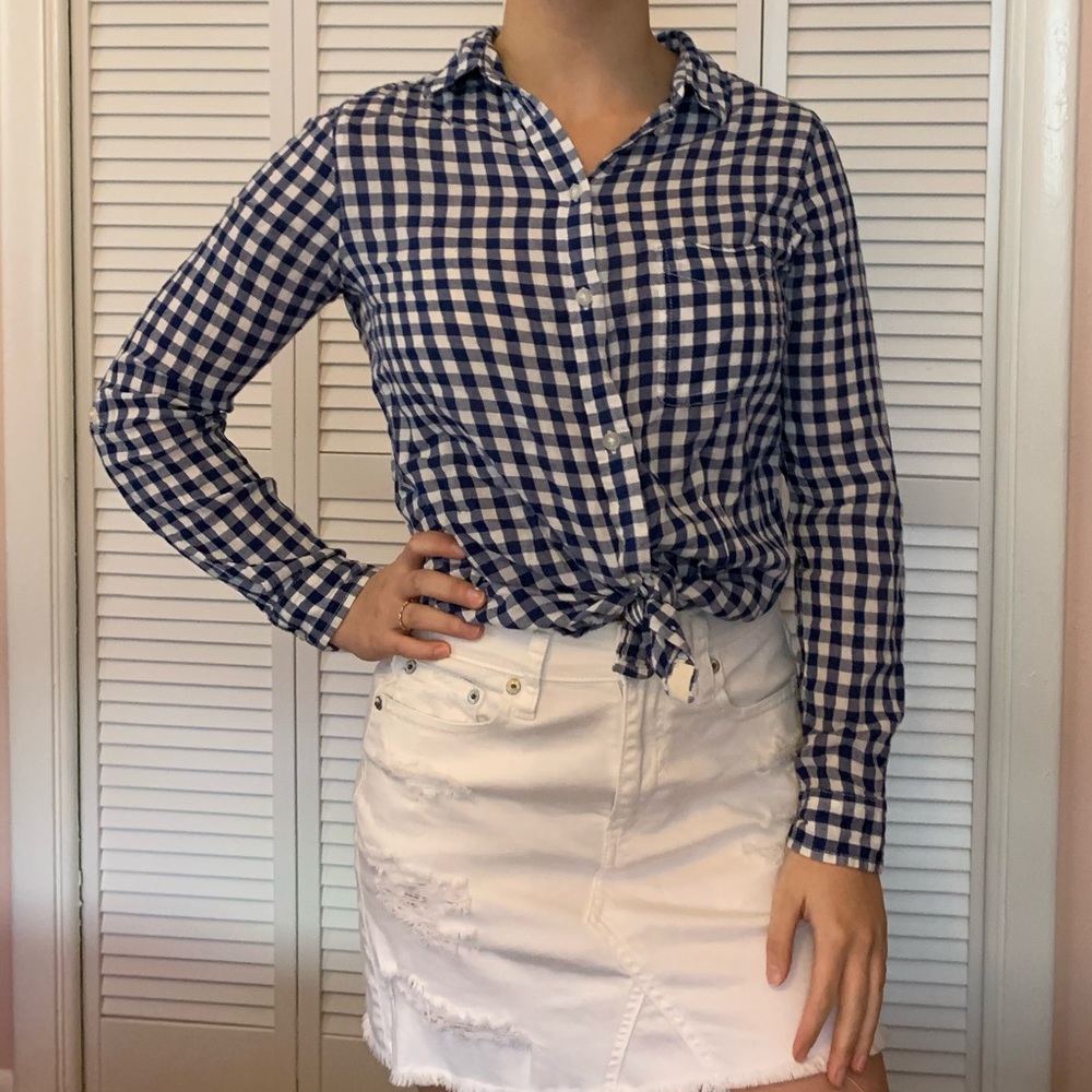 Blue and White gingham button down